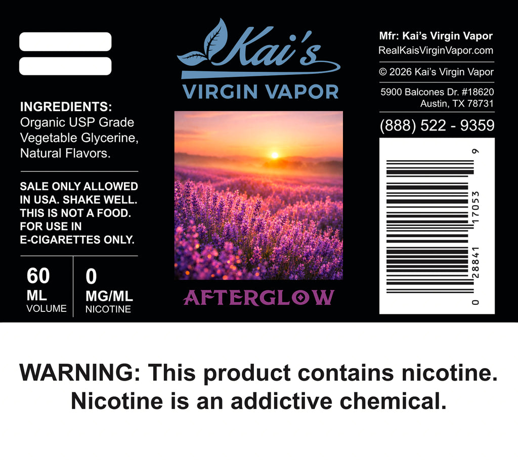 Afterglow Lavendar Calming Organic Vape Juice - Kai's Virgin Vapor Afterglow Lavendar Calming Organic Vape Juice - Kai's Virgin Vapor