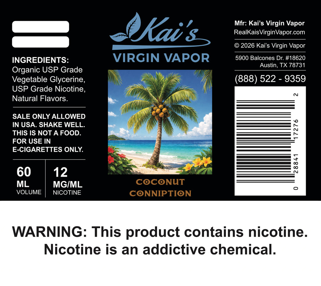  Coconut Conniption 60 mL 12 mg Label