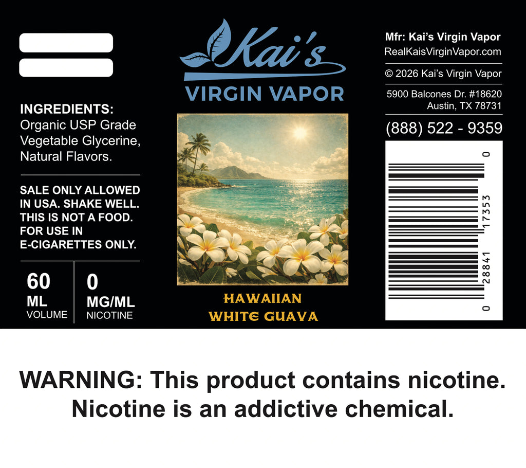Hawaiian White Guava 60 mL 0 mg Label