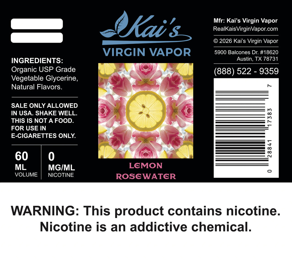 Lemon Rosewater Organic Vape Juice - Rose Lemon Vape Juice - Kai's Virgin Vapor Lemon Rosewater Organic Vape Juice - Rose Lemon Vape Juice - Kai's Virgin Vapor