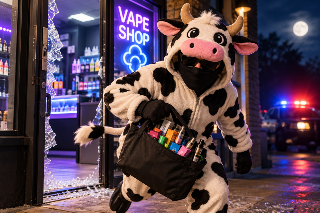 Cow onesie vape shop heist!