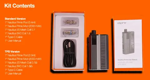 Aspire Nautilus Prime Starter Kit Contents
